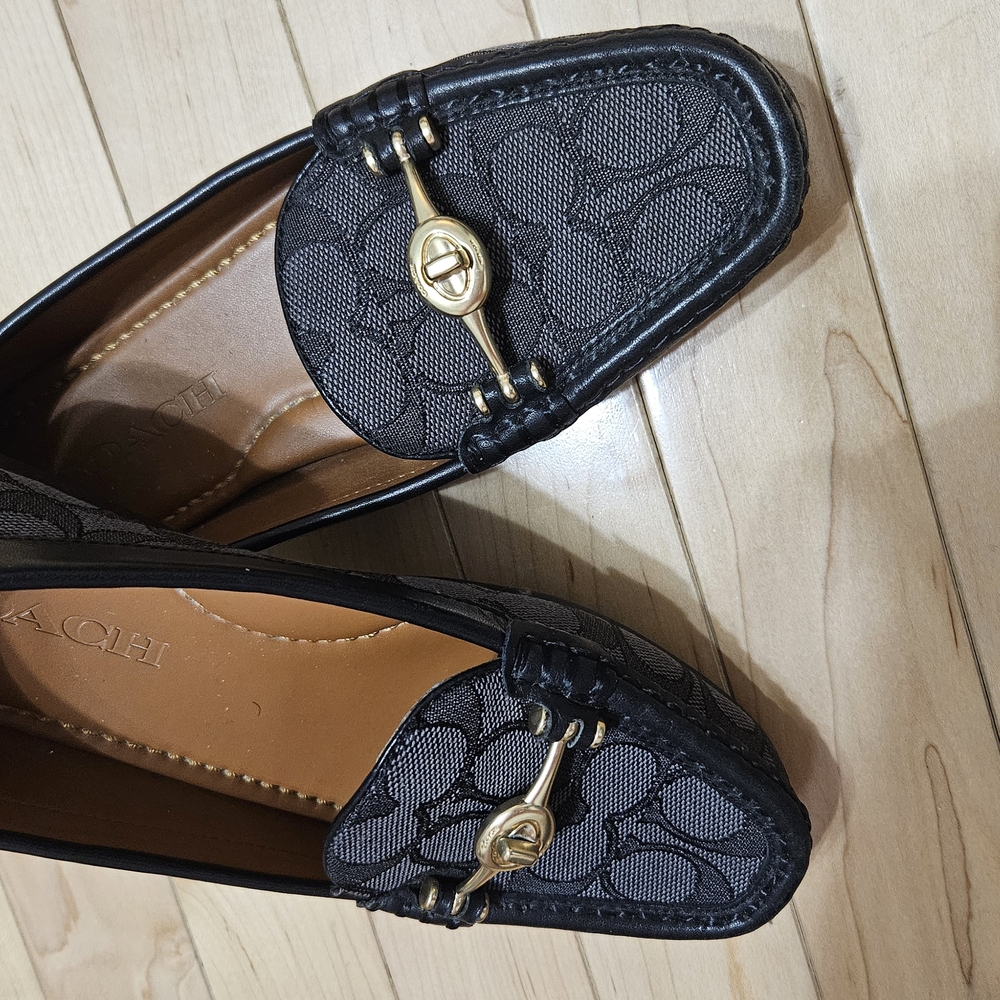 Coach Black and Gold Flats with Signature Style